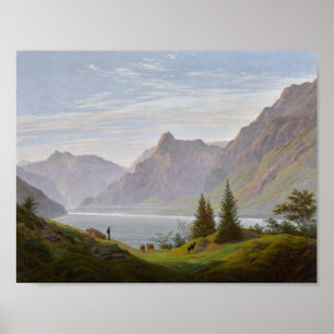 Póster Paisaje con Lago de montaña. Por la mañana (Friedr