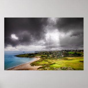 Póster Paisaje con luz de carretera en el campo de golf