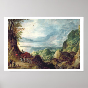 Póster Paisaje con mar y montañas (aceite sobre lienzo)