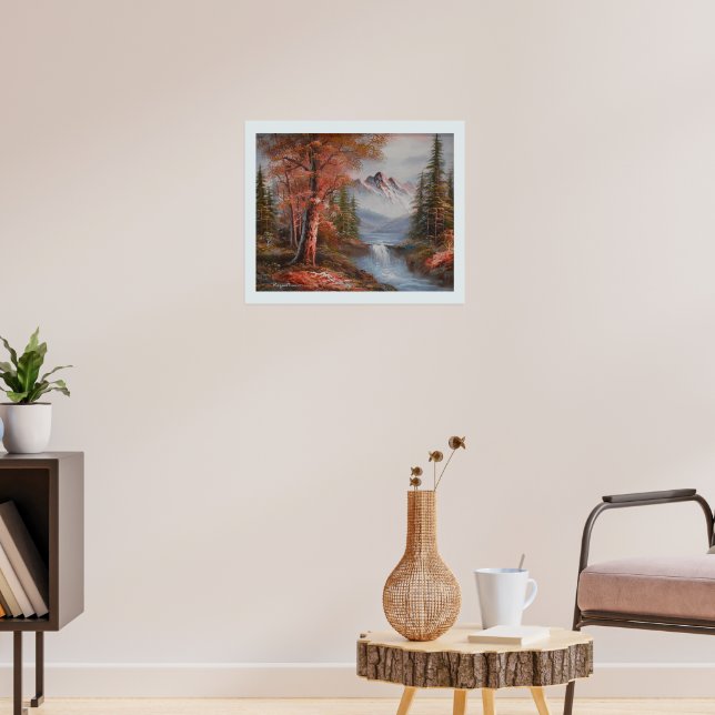 Póster Paisaje con montañas y cascada (Salón 3)
