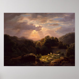 Póster Paisaje con ovejas