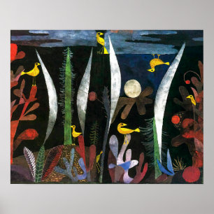 Póster Paisaje con pájaros amarillos Paul Klee