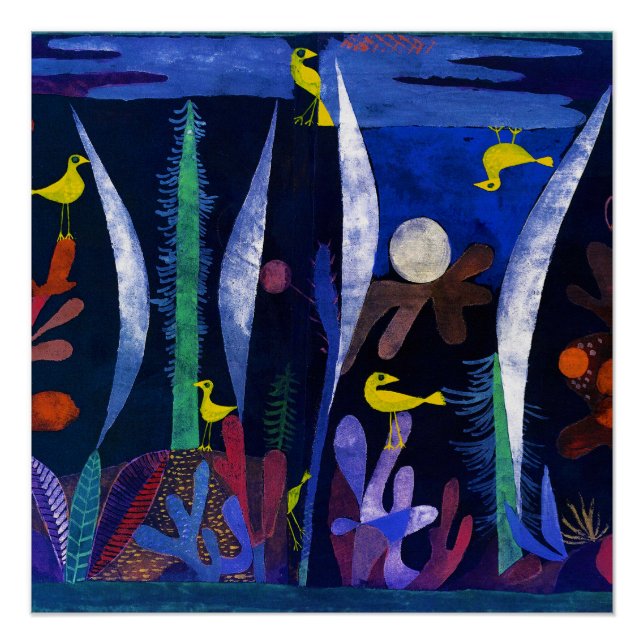 Póster Paisaje con pájaros amarillos, Paul Klee (Anverso)