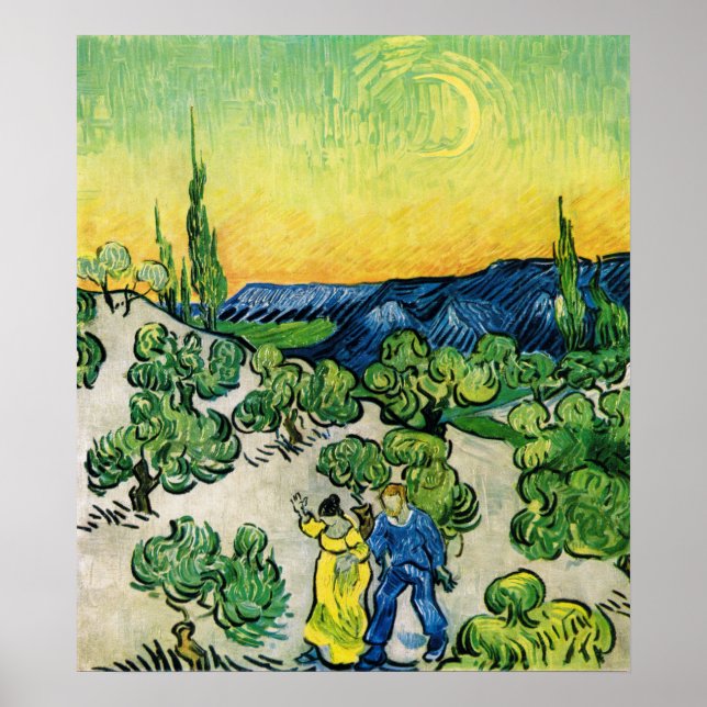 Póster Paisaje con Pareja caminando por Vincent van Gogh (Frente)