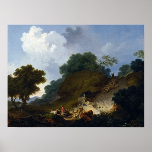 Póster Paisaje con pastores por Fragonard (Frente)
