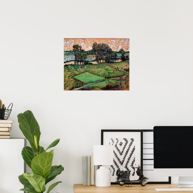 Póster Paisaje con puente sobre el Oise (Oficina en casa)
