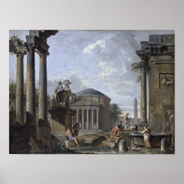 Póster Paisaje con ruinas romanas (Frente)
