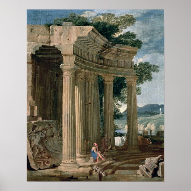 Póster Paisaje con ruinas y pastor (Frente)