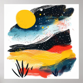 Póster Paisaje con Sol y Ni Poster