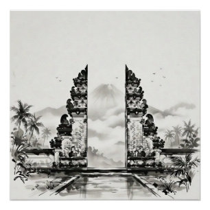 Póster Paisaje con tinta de Bali Indonesia