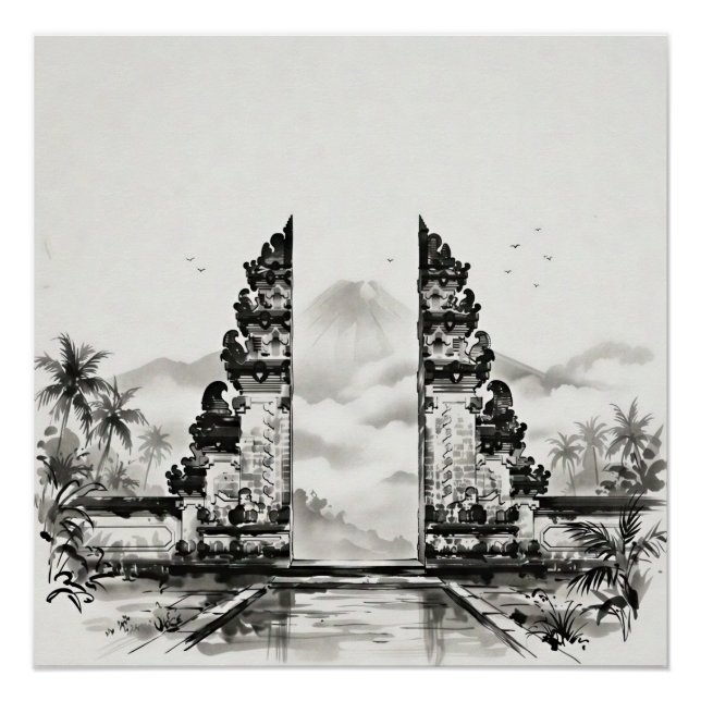 Póster Paisaje con tinta de Bali Indonesia (Anverso)