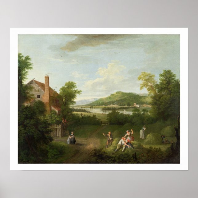 Póster Paisaje con trabajadores agrícolas, c.1730-40 (ace (Frente)
