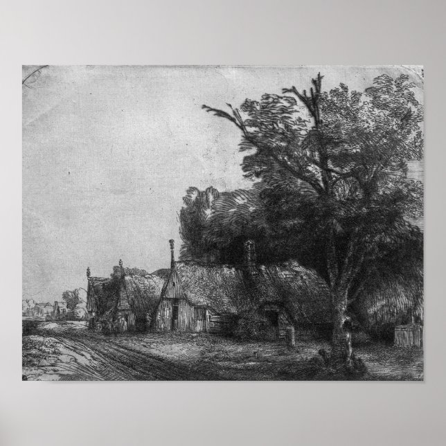 Póster Paisaje con tres cabañas, 1650 (Frente)
