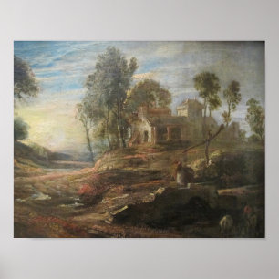 Póster Paisaje con un lugar de agua y efecto del sol