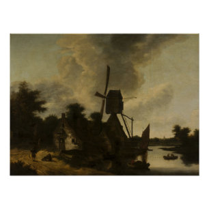 Póster Paisaje con un molino de viento – Salomon Rombouts