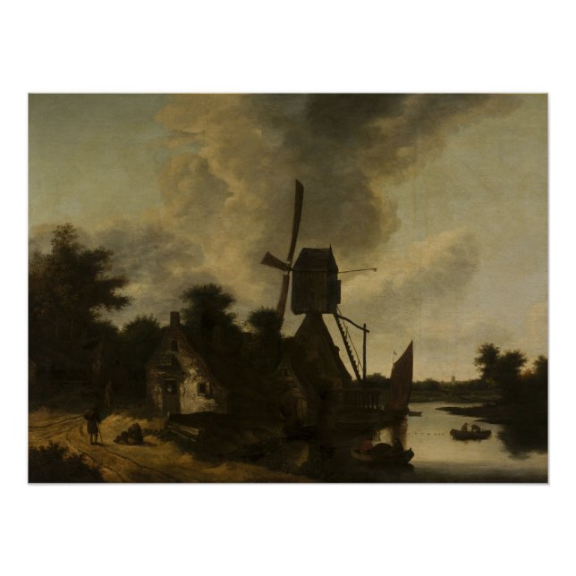 Póster Paisaje con un molino de viento – Salomon Rombouts (Anverso)