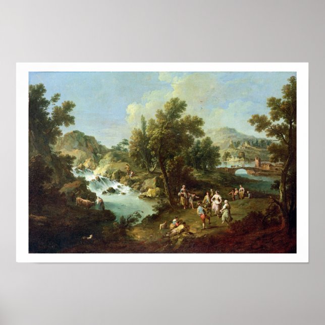 Póster Paisaje con un río y campesinos bailarines (aceite (Frente)