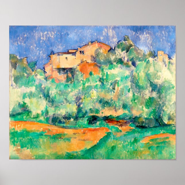 Póster Paisaje con una casa, Cezanne (Frente)