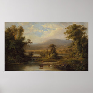 Póster Paisaje Con Vacas En Un Arroyo