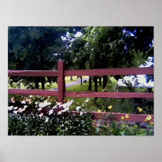 Póster Paisaje con vallas y flores