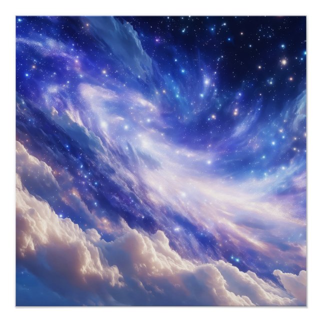 Póster Paisaje Cósmico: Nebulosa giratoria y noche estrel (Anverso)