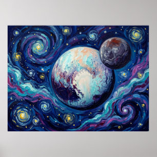 Póster Paisaje Cósmico Noche Estrellada de Plutón