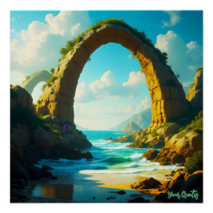 Póster Paisaje costero de océano con arco de piedra