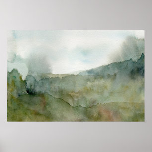 Póster Paisaje de acuarela de prado brumoso 