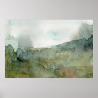 Póster Paisaje de acuarela de prado brumoso