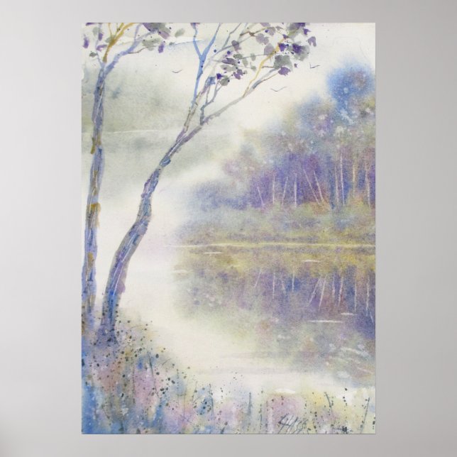 Póster Paisaje de acuarela en un entorno pacífico de colo (Frente)