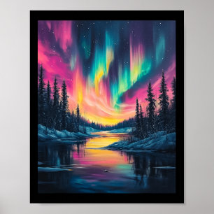 Póster Paisaje de Alaska Aurora Boreal Luces del Norte V