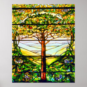 Póster Paisaje de árbol escénico de la ventana de Tiffany