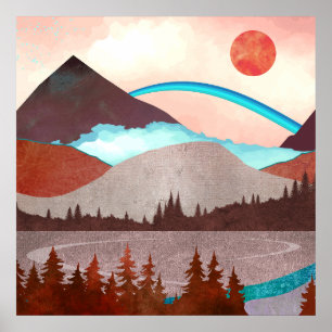 Póster Paisaje de arcoíris azul