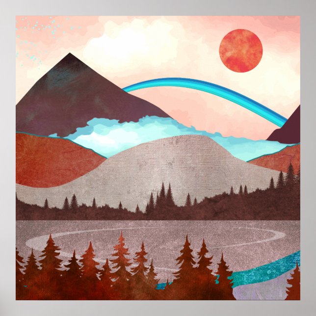 Póster Paisaje de arcoíris azul (Frente)