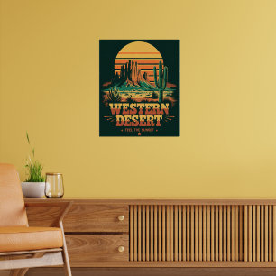 Póster paisaje de atardecer retro Arizona Wild Western