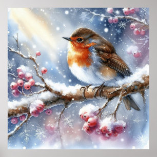 Póster Paisaje de aves e invierno 18