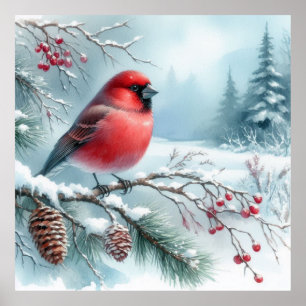 Póster Paisaje de aves e invierno 33