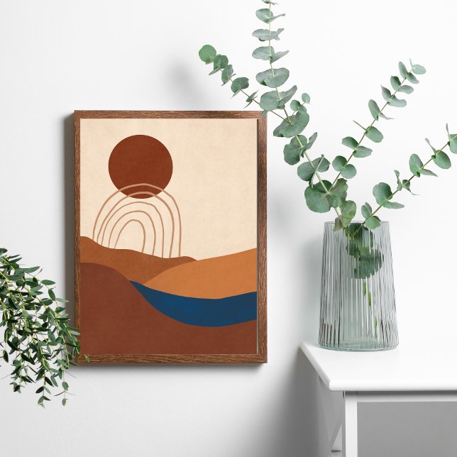 Póster Paisaje de Boho Moon Resumen de los tonos de la Ti (Boho Moon Sun Landscape Abstract Modern Wall Art. Both Digital and Printed versions available.)