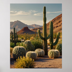 Póster Paisaje de cactus del desierto geométrico