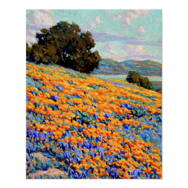Póster Paisaje de California con cachorros y Lupine (Anverso)