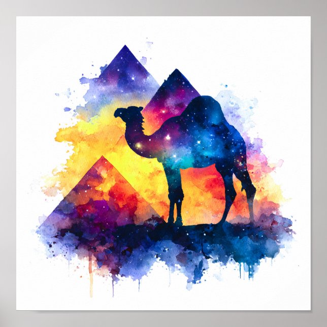 Póster Paisaje de camellos egipcio estrellado cósmico (Frente)