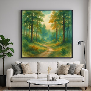 Póster Paisaje de camino forestal - Estilo de pintura acu