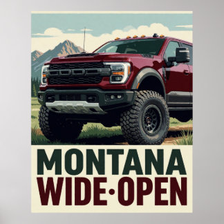 Póster 🏕️ Paisaje de camión en la montaña amplia y abier