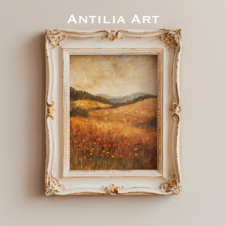 Póster Paisaje de campo de flor silvestre de otoño vintag