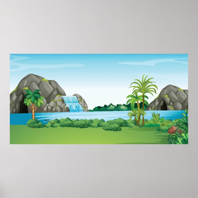 Póster Paisaje de cascada (Frente)