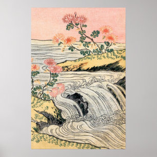 Póster Paisaje de cascada de flores rosadas