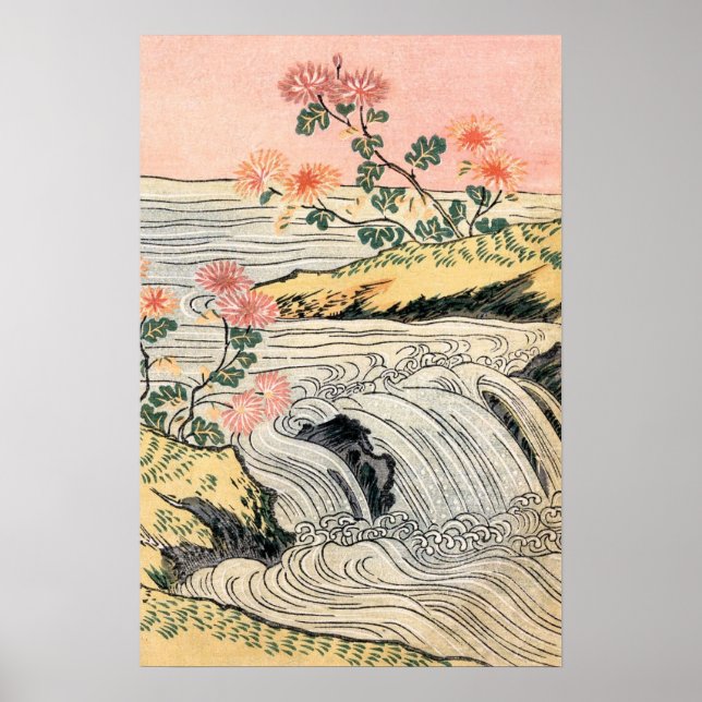 Póster Paisaje de cascada de flores rosadas (Frente)