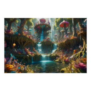 Póster Paisaje de cascada mágico