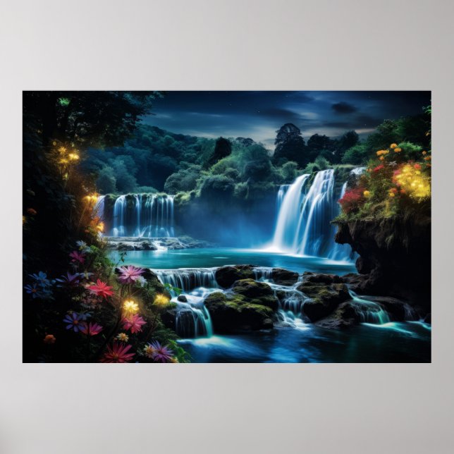 Póster Paisaje de cascadas Naturaleza tranquila (Frente)