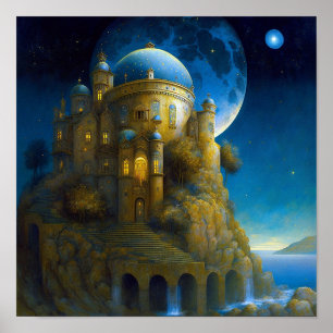 Póster Paisaje de Castle Fantasy Moon